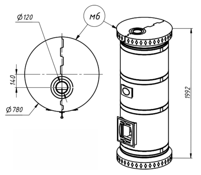 Печь круглая отопительная "ЛАДЬЯ"