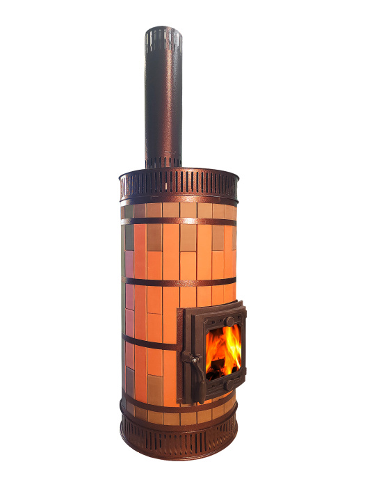 Печь круглая отопительная "ЛАДУШКА ЛАЙТ" в кирпичной облицовке Керма
