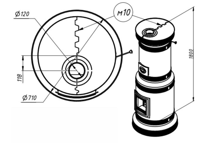 Печь круглая отопительная "ГОЛЛАНДКА КДМ-20"